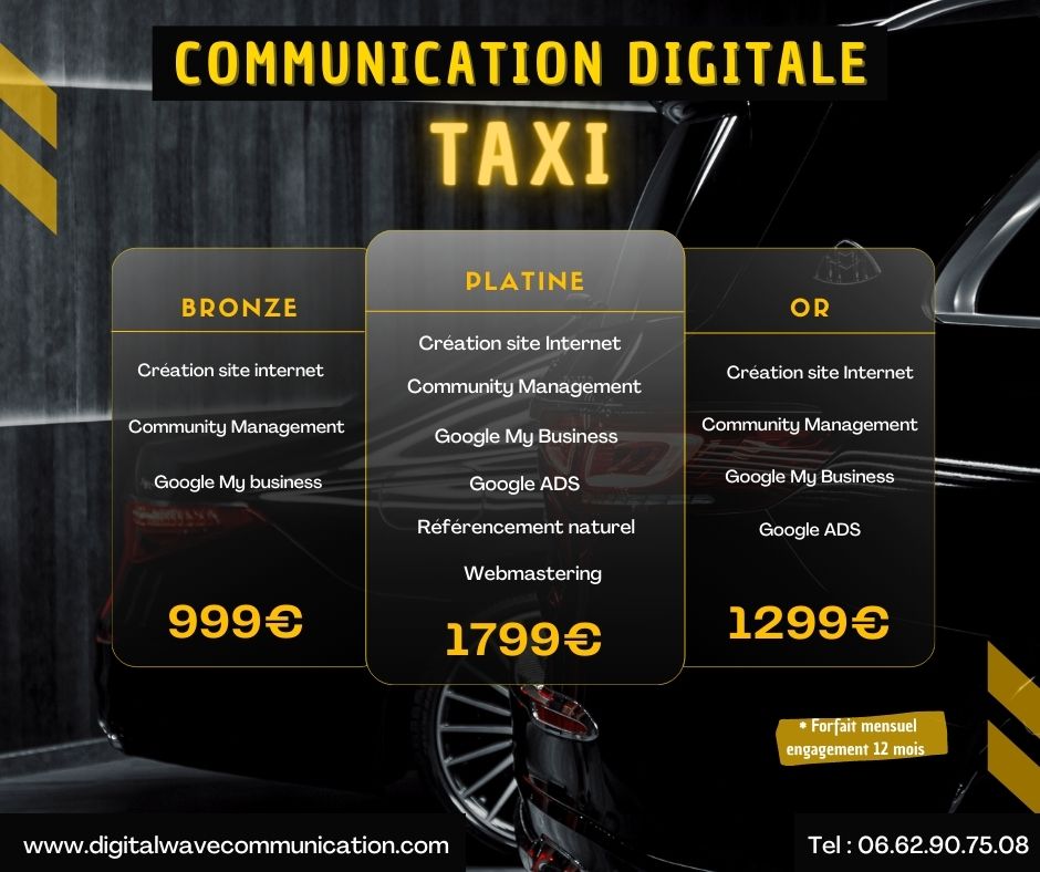 entreprise de taxi communication digitale création site internet référencement audit digital Google Ads community management Google my business 